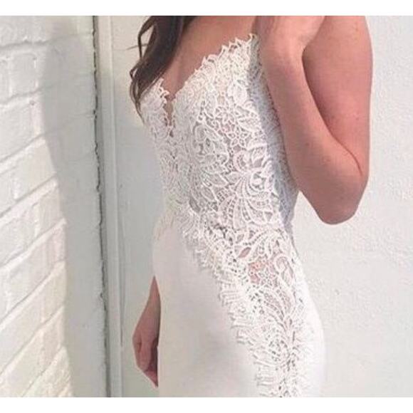 Tara Keely White Lace Bodice Spaghetti Strap Wedding Dress Bridal Gown - Picture 10 of 15